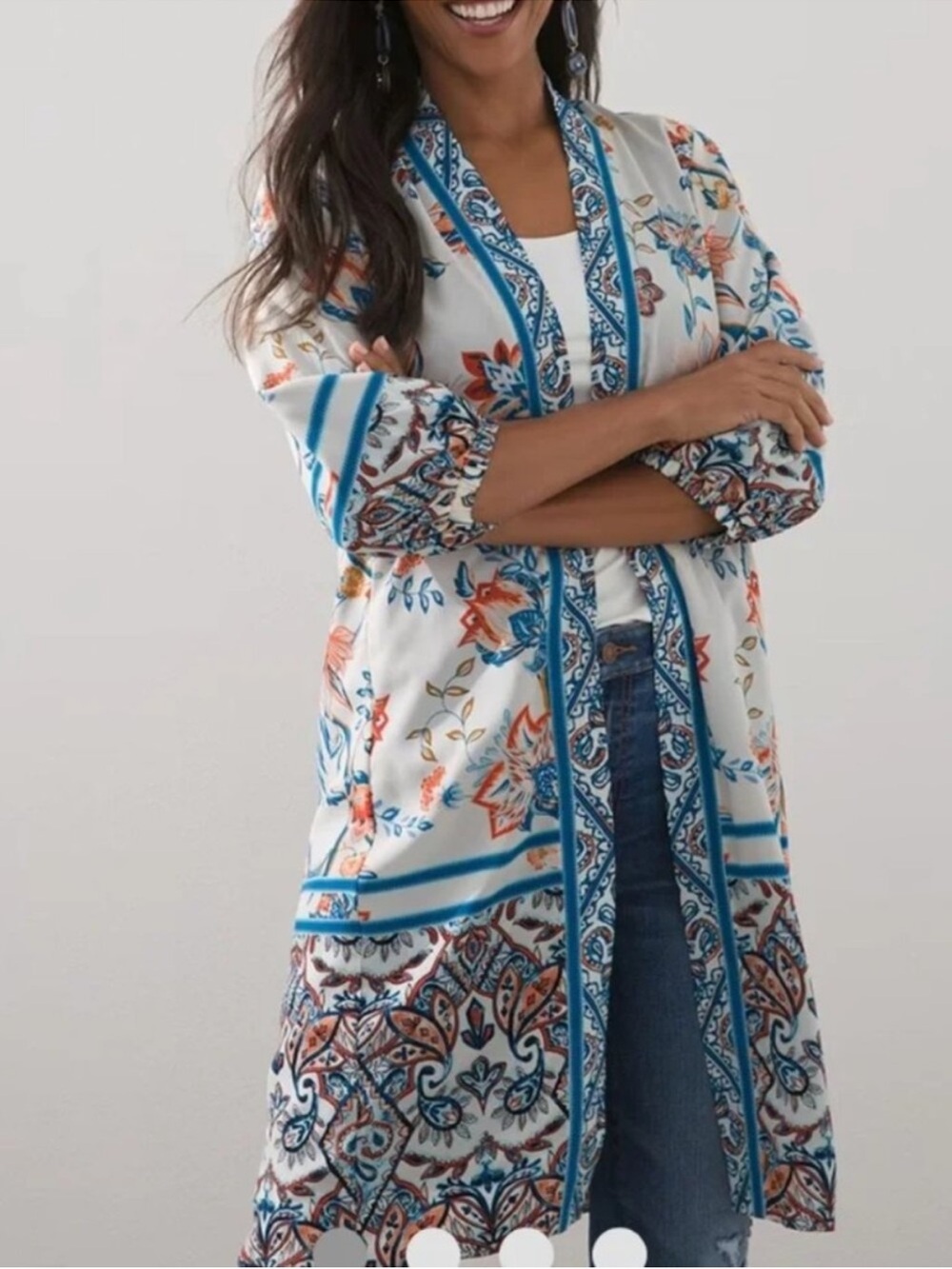 Chico's Rising Bloom Floral Open Front Kimono Jacket Cardigan Large Petite